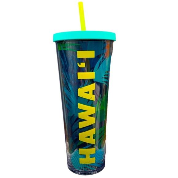 Starbucks Hawaii 24oz Cold Drink Cup Venti Blue Green Palm Tree Tropical Tumbler - Picture 1 of 15